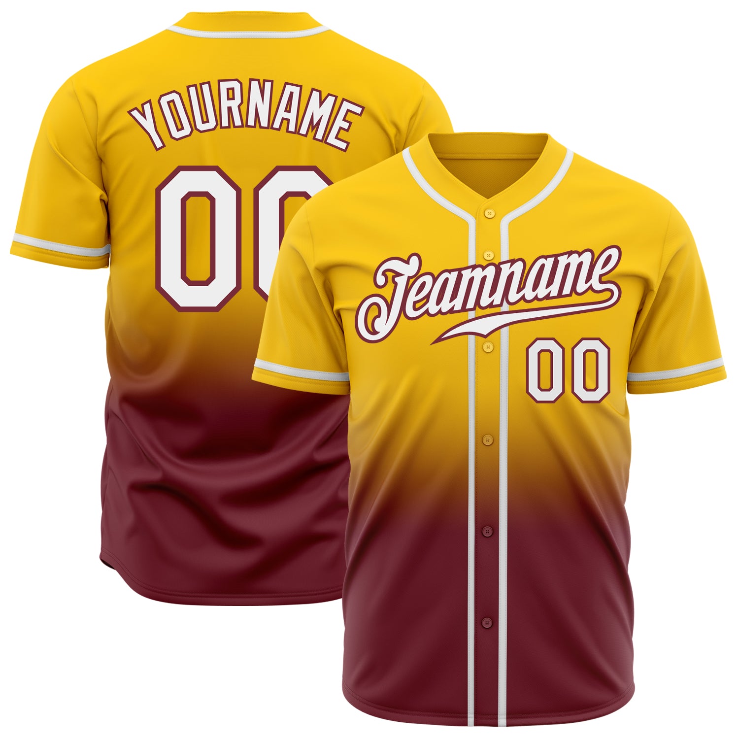 Custom Gold White Burgundy Authentic Fade Baseball Jersey for Fashion Fans Custom Gold White-Burgundy Authentic Fade Fashion