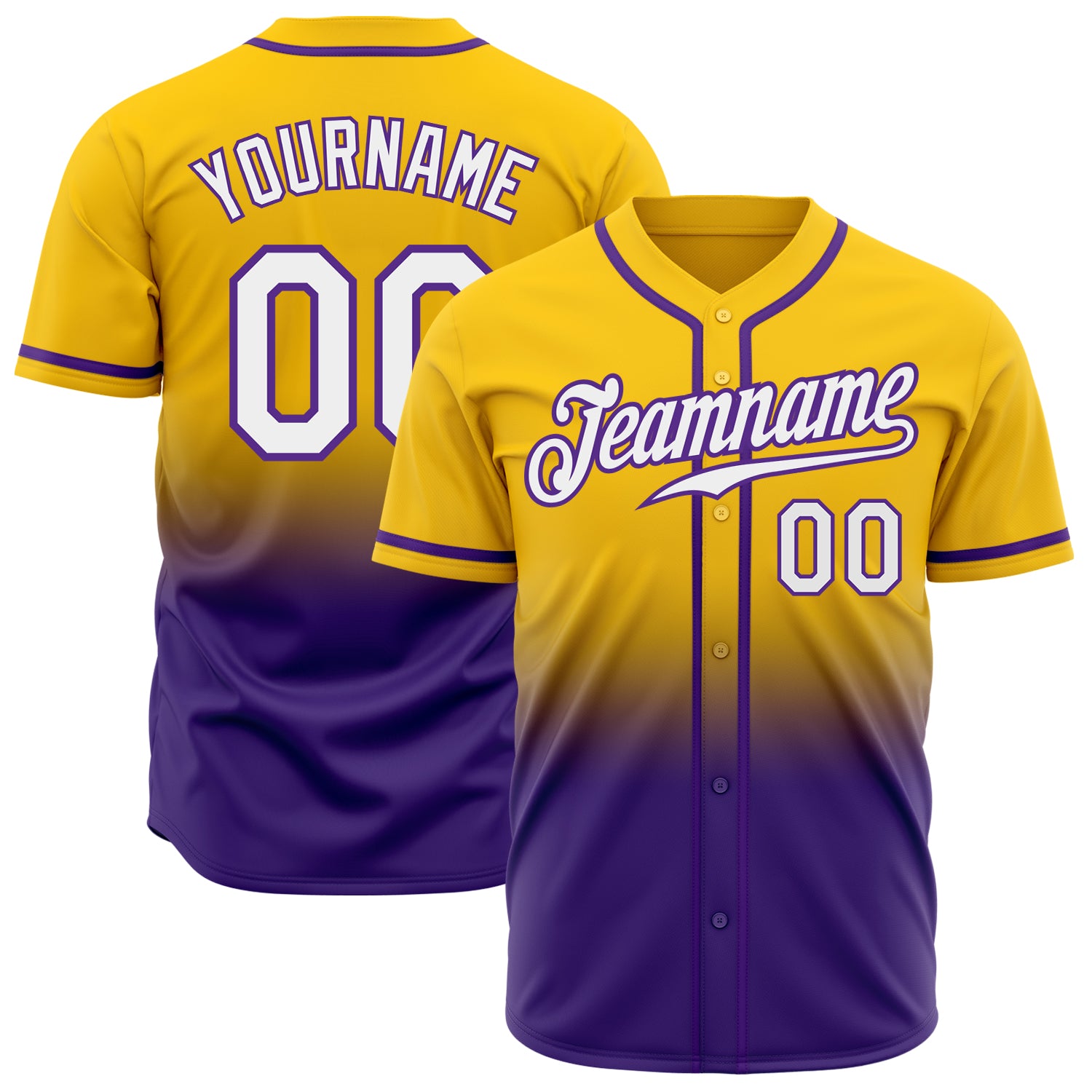 Custom Gold White-Purple Authentic Fade Fashion Baseball Jersey Custom Gold White Purple Authentic Baseball Jersey - Fade Fashion Design Custom Gold White-Purple Authentic Fade Fashion - Image 1