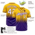 Custom Gold White Purple Authentic Baseball Jersey - Fade Fashion Design Custom Gold White-Purple Authentic Fade Fashion - Image 2