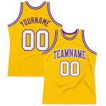 Custom Gold Purple White Authentic Basketball Jersey - Throwback Style Custom Gold White-Purple Authentic Throwback Basketball