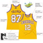 Custom Gold Purple White Authentic Basketball Jersey - Throwback Style Custom Gold White-Purple Authentic Throwback Basketball - Image 2
