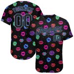 Custom Graffiti Black Light Blue 3D Dots Kiss Lips Baseball Jersey Authentic Custom Graffiti Pattern Black-Light Blue 3D