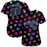 Custom Graffiti Black Light Blue 3D Dots Kiss Lips Baseball Jersey Authentic Custom Graffiti Pattern Black-Light Blue 3D - Image 2