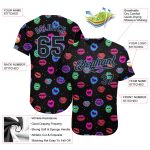 Custom Graffiti Black Light Blue 3D Dots Kiss Lips Baseball Jersey Authentic Custom Graffiti Pattern Black-Light Blue 3D - Image 3