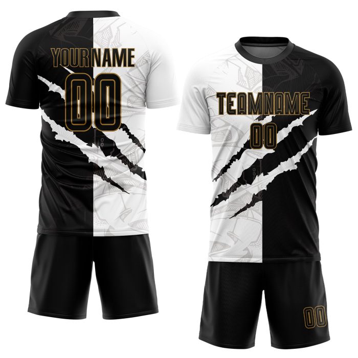 Custom Graffiti Soccer Jersey Black Old Gold Sublimation Uniform for Teams Custom Graffiti Pattern Black-Old Gold Sublimation - Image 2