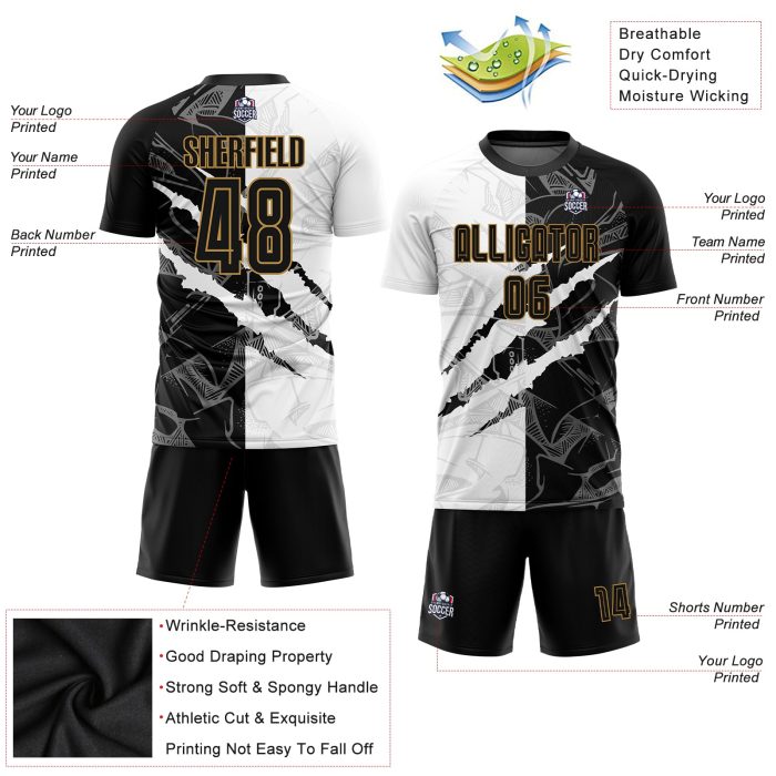 Custom Graffiti Soccer Jersey Black Old Gold Sublimation Uniform for Teams Custom Graffiti Pattern Black-Old Gold Sublimation - Image 3