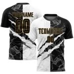 Custom Graffiti Soccer Jersey Black Old Gold Sublimation Uniform for Teams Custom Graffiti Pattern Black-Old Gold Sublimation