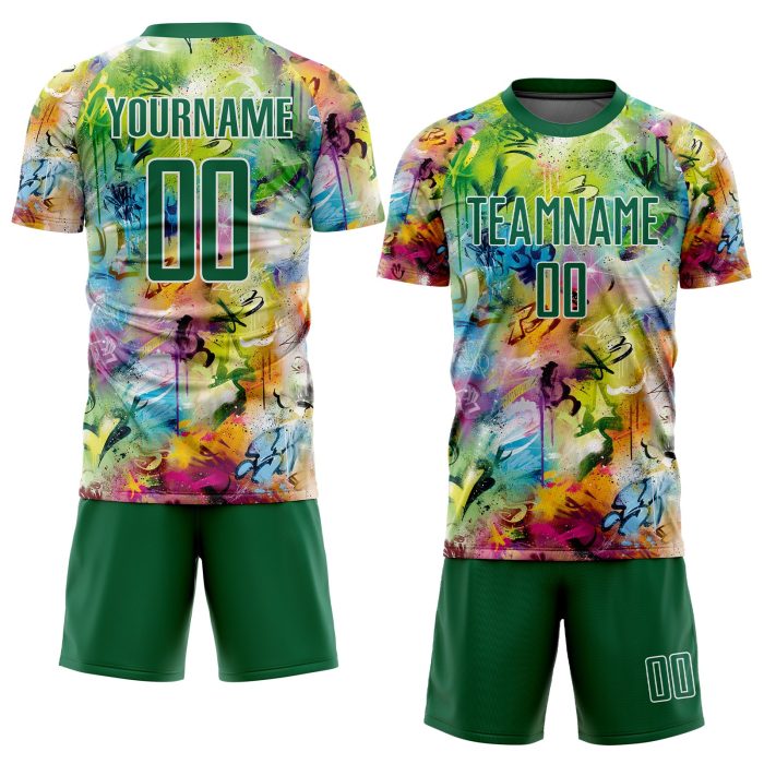 Custom Graffiti Soccer Jersey Kelly Green-White Sublimation Uniform Custom Graffiti Pattern Kelly Green-White Sublimation - Image 2