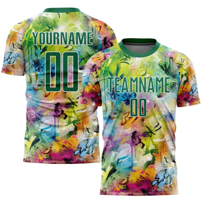 Custom Graffiti Soccer Jersey Kelly Green-White Sublimation Uniform Custom Graffiti Pattern Kelly Green-White Sublimation - Image 1