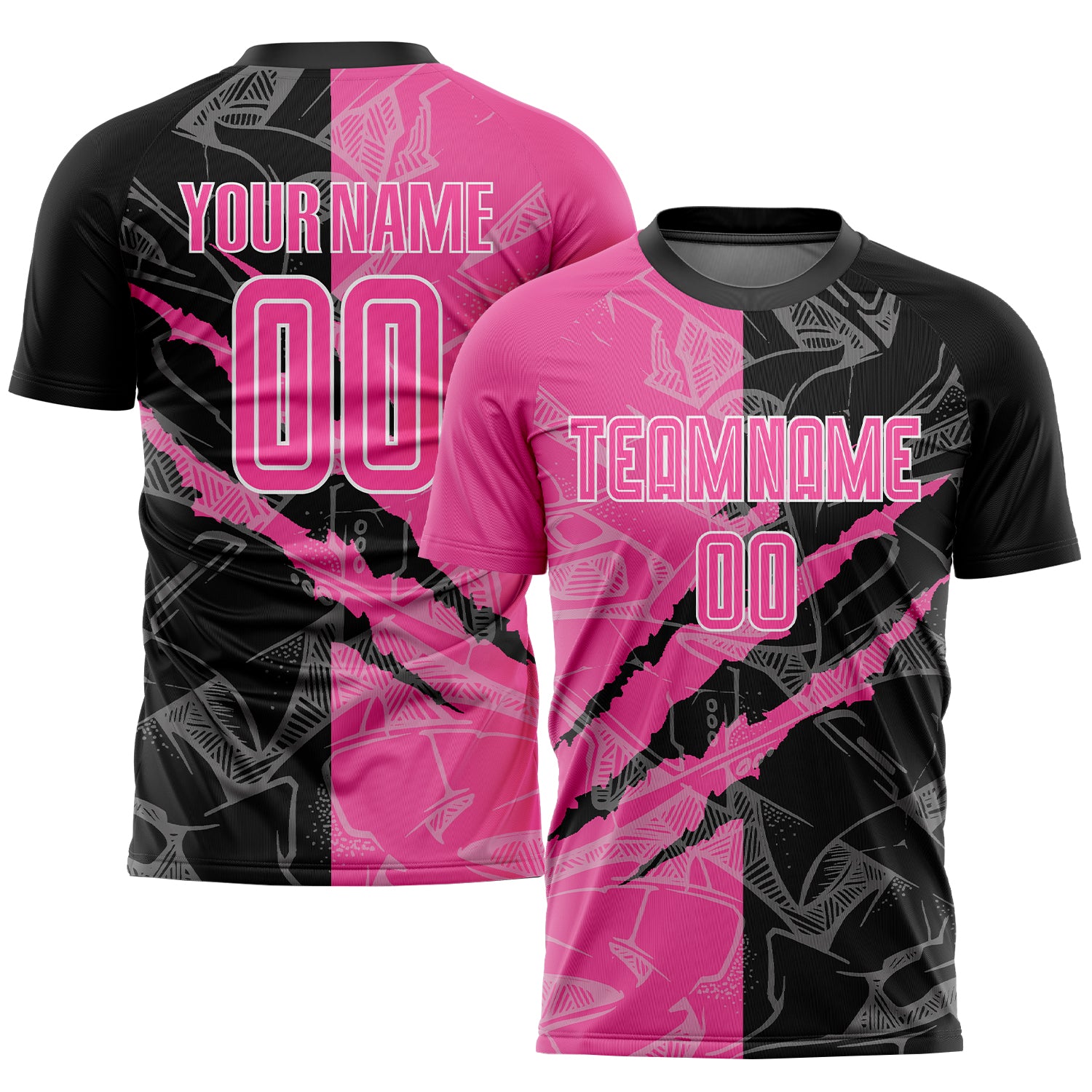 Custom Pink Black White Graffiti Pattern Soccer Jersey Sublimation Uniform Custom Graffiti Pattern Pink Black-White Sublimation