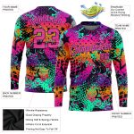Bright Neon Pink Purple Custom Graffiti 3D Long Sleeve Performance T-Shirt Custom Graffiti Pattern Pink-Purple Bright Neon - Image 2