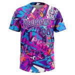 Purple-White Custom Graffiti 3D Bright Psychedelic Unisex Softball Jersey - Two-Button Design Custom Graffiti Pattern Purple-White - Image 2