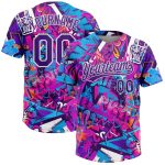 Purple-White Custom Graffiti 3D Bright Psychedelic Unisex Softball Jersey - Two-Button Design Custom Graffiti Pattern Purple-White