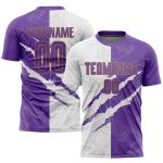 Purple White Old Gold Custom Graffiti Pattern Sublimation Soccer Jersey Uniform Custom Graffiti Pattern Purple White-Old