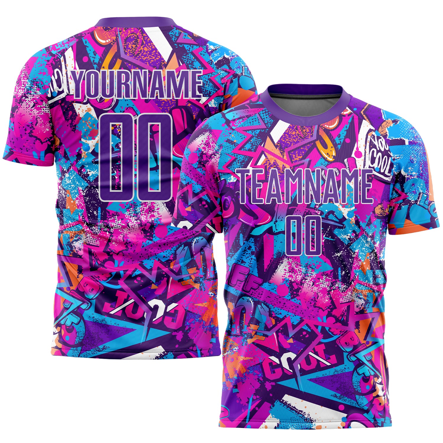 Purple-White Custom Graffiti Pattern Soccer Jersey Sublimation Uniform Custom Graffiti Pattern Purple-White Sublimation Soccer