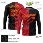 Custom Red-Gold Graffiti Pattern 3D Long Sleeve Performance T-Shirt Custom Graffiti Pattern Red-Gold Scratch 3D Long Sleeve - Image 2