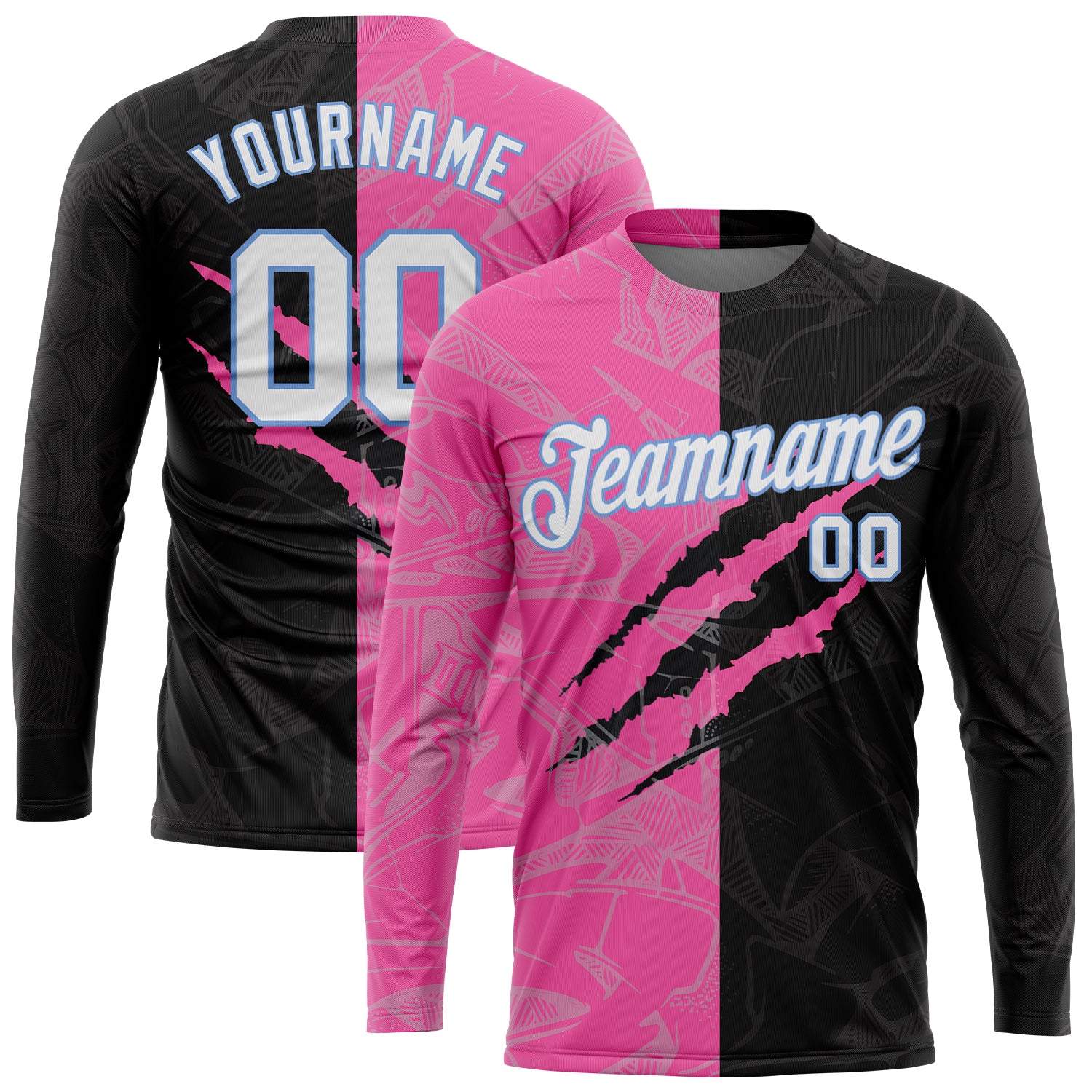 Custom Graffiti Pattern Long Sleeve Performance T-Shirt White Light Blue Style 1921 Custom Graffiti Pattern White-Light Blue