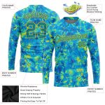 Custom Graffiti Pattern Long Sleeve Performance T-Shirt in White and Light Blue Custom Graffiti Pattern White-Light Blue - Image 2