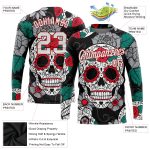 Custom Graffiti Skull 3D Long Sleeve Performance T-Shirt - White Red Fashion Shirt Custom Graffiti Pattern White-Red Skull - Image 2