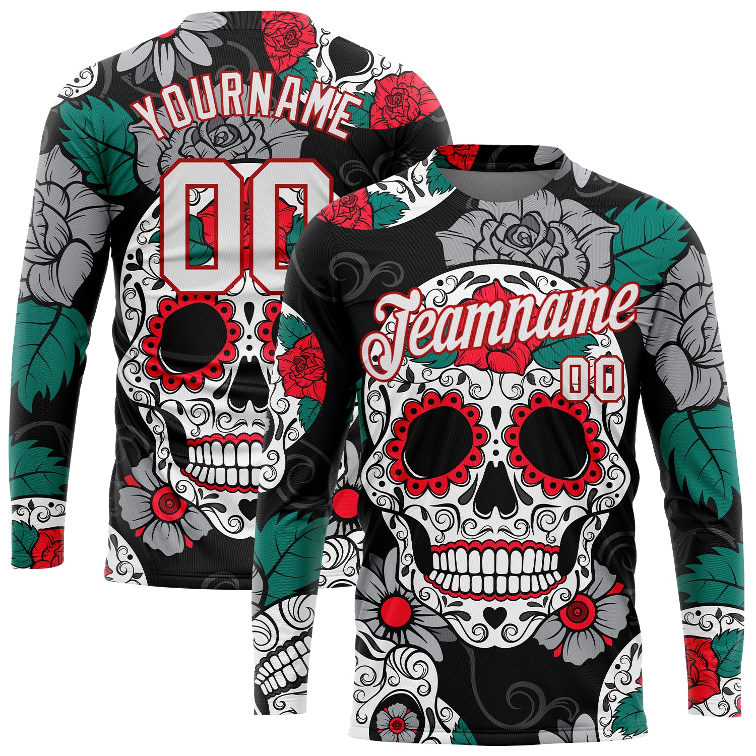 Custom Graffiti Skull 3D Long Sleeve Performance T-Shirt - White Red Fashion Shirt Custom Graffiti Pattern White-Red Skull