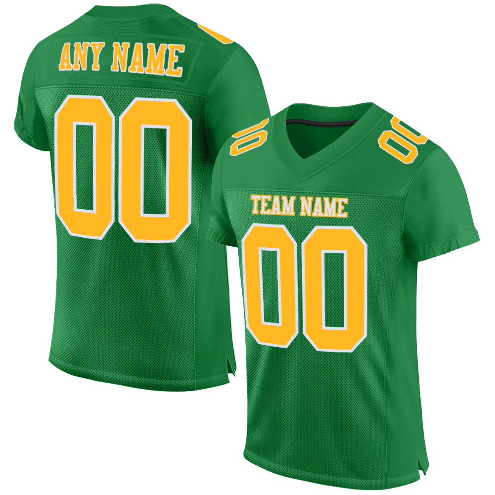 Custom Football Jersey in Grass Green with Gold and White Mesh Authentic Design Custom Grass Green Gold-White Mesh Authentic