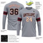 Custom Gray Black Crimson Cream Performance Long Sleeve T-Shirt Custom Gray Black Crimson-Cream Long Sleeve Performance T-Shirt - Image 3
