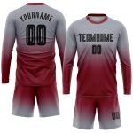 Custom Gray Black Crimson Soccer Jersey Long Sleeve Fade Fashion Uniform Custom Gray Black-Crimson Sublimation Long Sleeve - Image 2