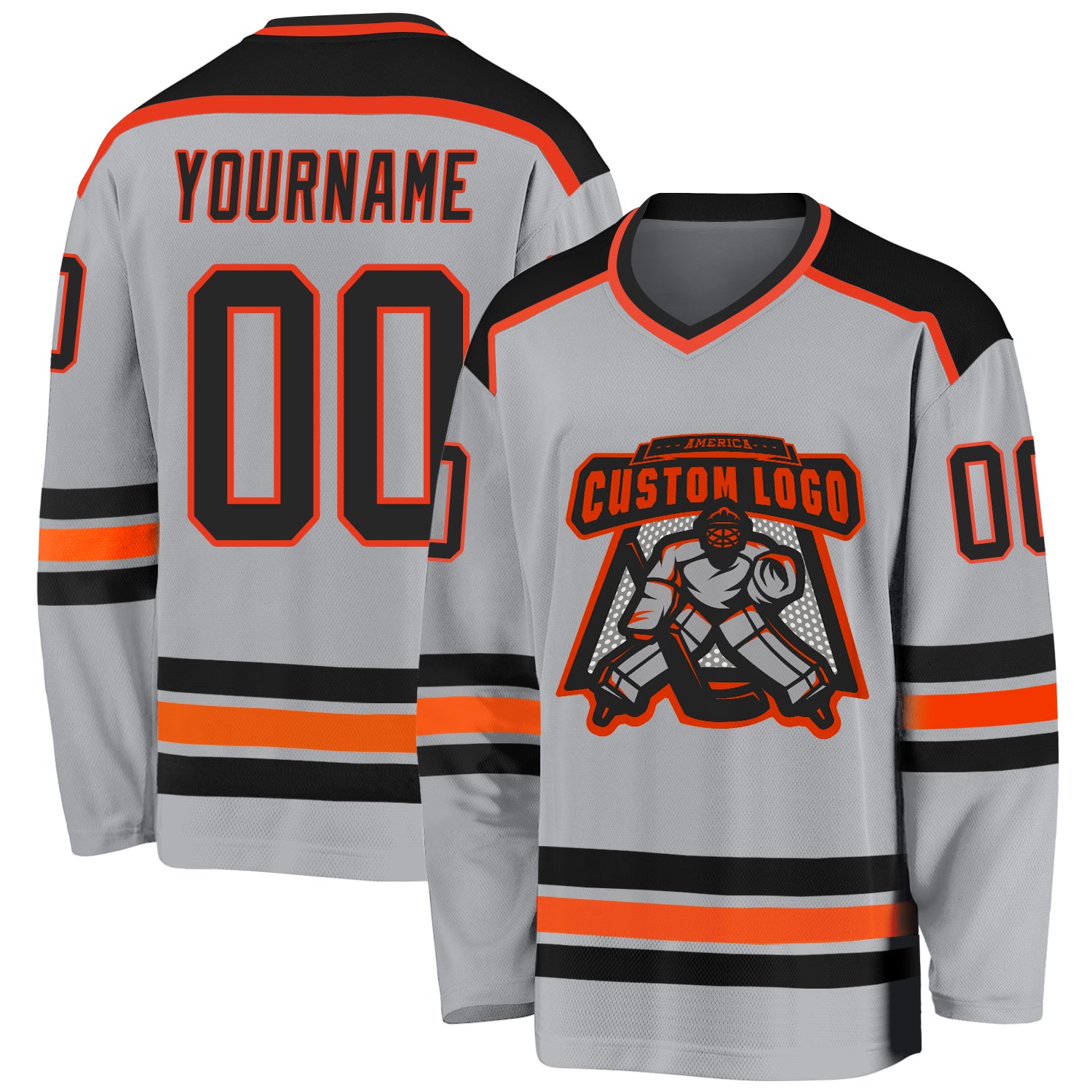 Custom Gray Black-Orange Hockey Jersey Gray Black Orange Custom Hockey Jersey for Men and Women Team Sports Apparel Custom Gray Black-Orange Hockey Jersey - Image 1