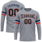 Custom Performance Long Sleeve T-Shirt in Gray, Black, Powder Blue & Orange Custom Gray Black Powder Blue-Orange Long Sleeve