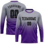 Custom Gray Black Purple Soccer Jersey Long Sleeve Fade Fashion Uniform Custom Gray Black-Purple Sublimation Long Sleeve