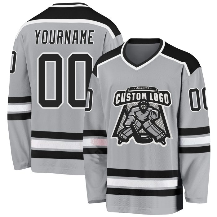 Custom Hockey Jersey - Gray Black and White Design, Personalized Team Jersey Custom Gray Black-White Hockey Jersey - Image 1
