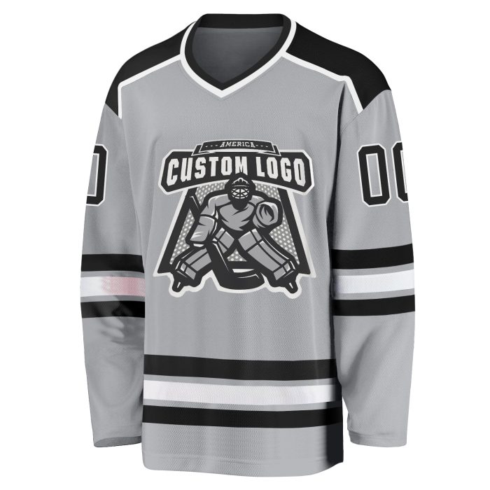 Custom Hockey Jersey - Gray Black and White Design, Personalized Team Jersey Custom Gray Black-White Hockey Jersey - Image 2