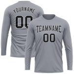 Custom Long Sleeve Performance T-Shirt in Gray and Black-White for Men and Women Custom Gray Black-White Long Sleeve Performance - Image 2