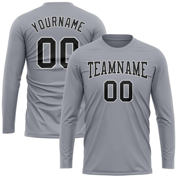 Custom Long Sleeve Performance T-Shirt in Gray and Black-White for Men and Women Custom Gray Black-White Long Sleeve Performance - Image 2