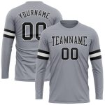 Custom Long Sleeve Performance T-Shirt in Gray and Black-White for Men and Women Custom Gray Black-White Long Sleeve Performance