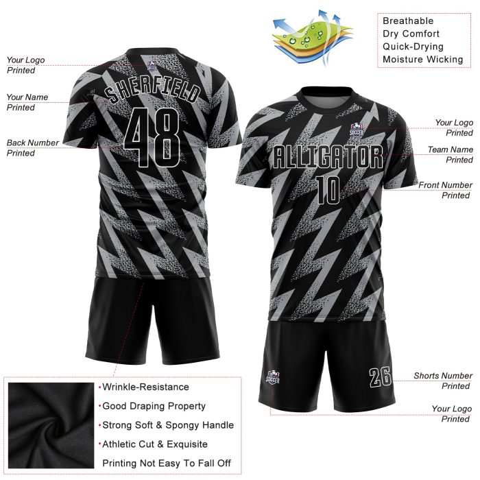 Custom Sublimation Soccer Jersey in Gray and Black-White Design Custom Gray Black-White Sublimation Soccer Uniform Jersey - Image 3