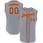 Custom Gray Crimson Gold Sleeveless Baseball Jersey - Authentic Sports Apparel Custom Gray Crimson-Gold Authentic Sleeveless