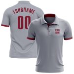 Custom Gray Crimson Performance Golf Polo Shirt for Men - Breathable Activewear Custom Gray Crimson Performance Golf Polo