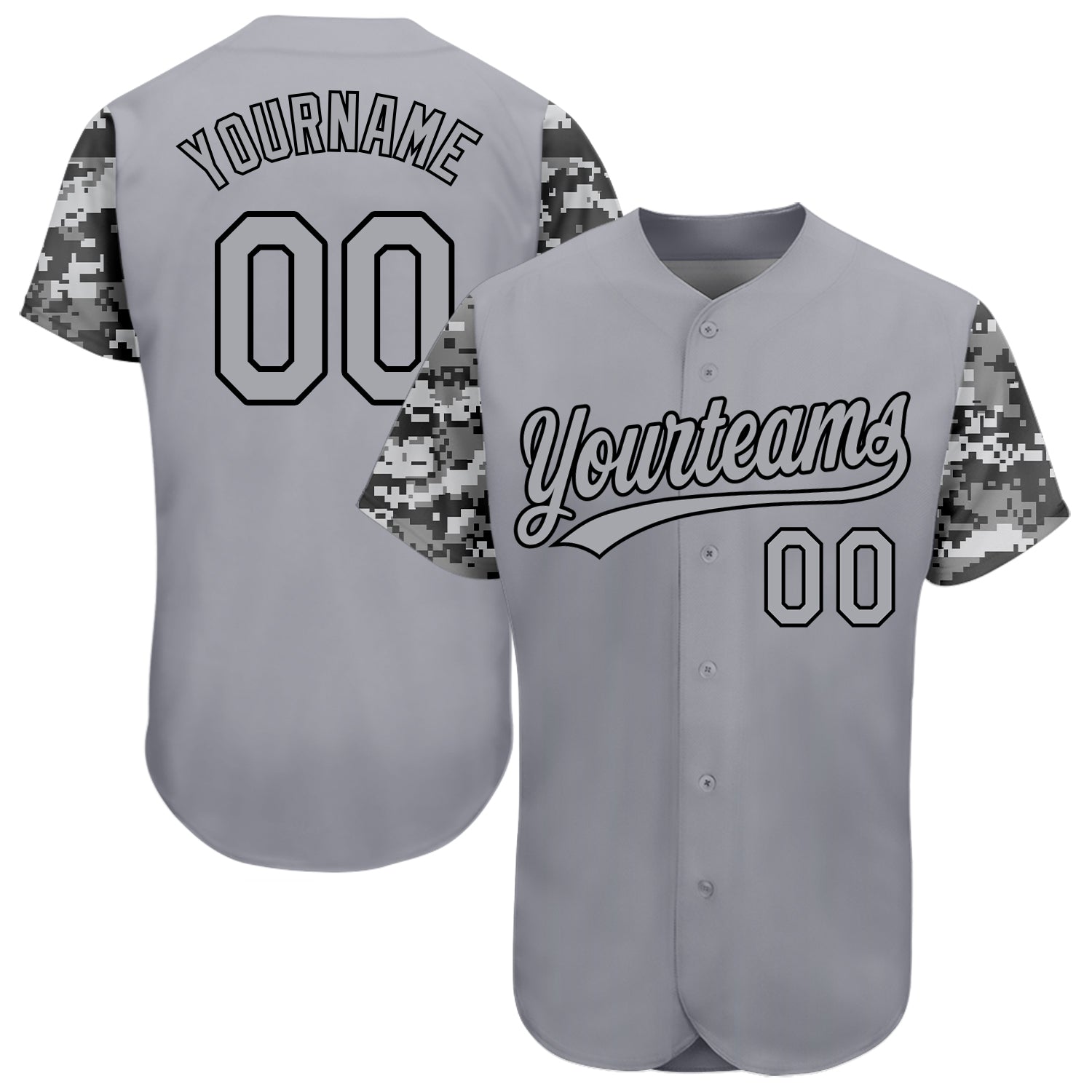 Custom Gray Black Camo 3D Pattern Authentic Baseball Jersey for Men Custom Gray Gray Black-Camo 3D Pattern Design Authentic