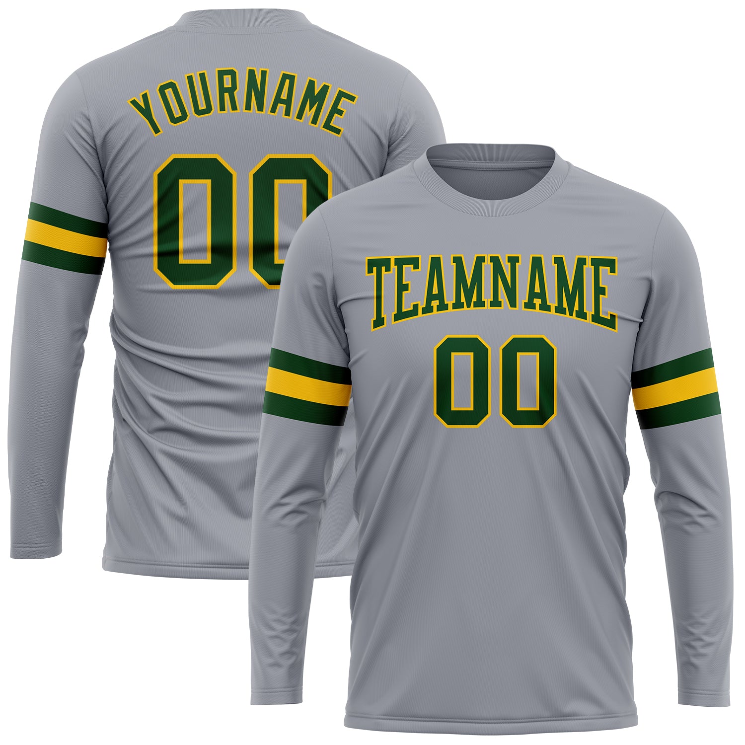 Custom Gray Green-Gold Long Sleeve Performance T-Shirt Gray Green-Gold Long Sleeve Performance T-Shirt for Men & Women - Custom Design Custom Gray Green-Gold Long Sleeve Performance - Image 1