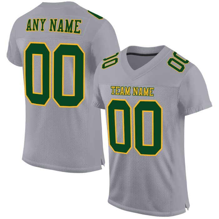 Custom Gray Green Gold Mesh Football Jersey - Authentic Sports Apparel Custom Gray Green-Gold Mesh Authentic Football Jersey - Image 1