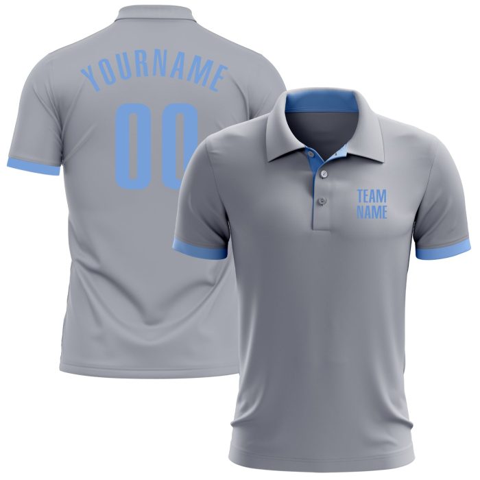 Performance Golf Polo Shirt in Custom Gray Light Blue for Men Custom Gray Light Blue Performance Golf Polo Shirt - Image 1