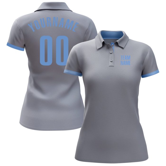 Performance Golf Polo Shirt in Custom Gray Light Blue for Men Custom Gray Light Blue Performance Golf Polo Shirt - Image 2