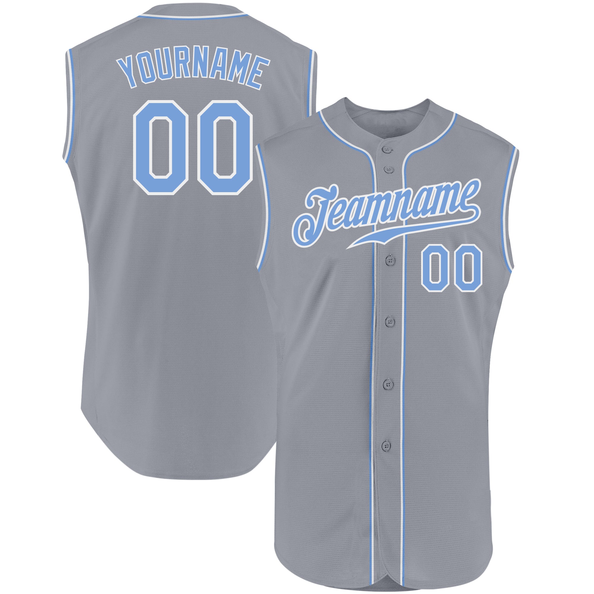 Custom Authentic Baseball Jersey Gray Light Blue White Sleeveless Custom Gray Light Blue-White Authentic Sleeveless Baseball