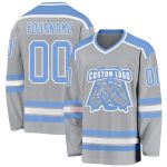 Custom Light Blue White Gray Hockey Jersey - Personalized Team Apparel Custom Gray Light Blue-White Hockey Jersey