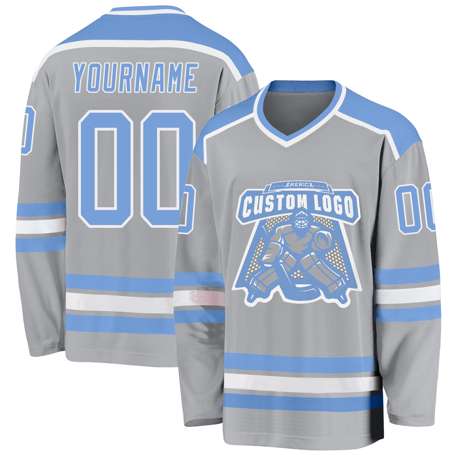 Custom Light Blue White Gray Hockey Jersey - Personalized Team Apparel Custom Gray Light Blue-White Hockey Jersey
