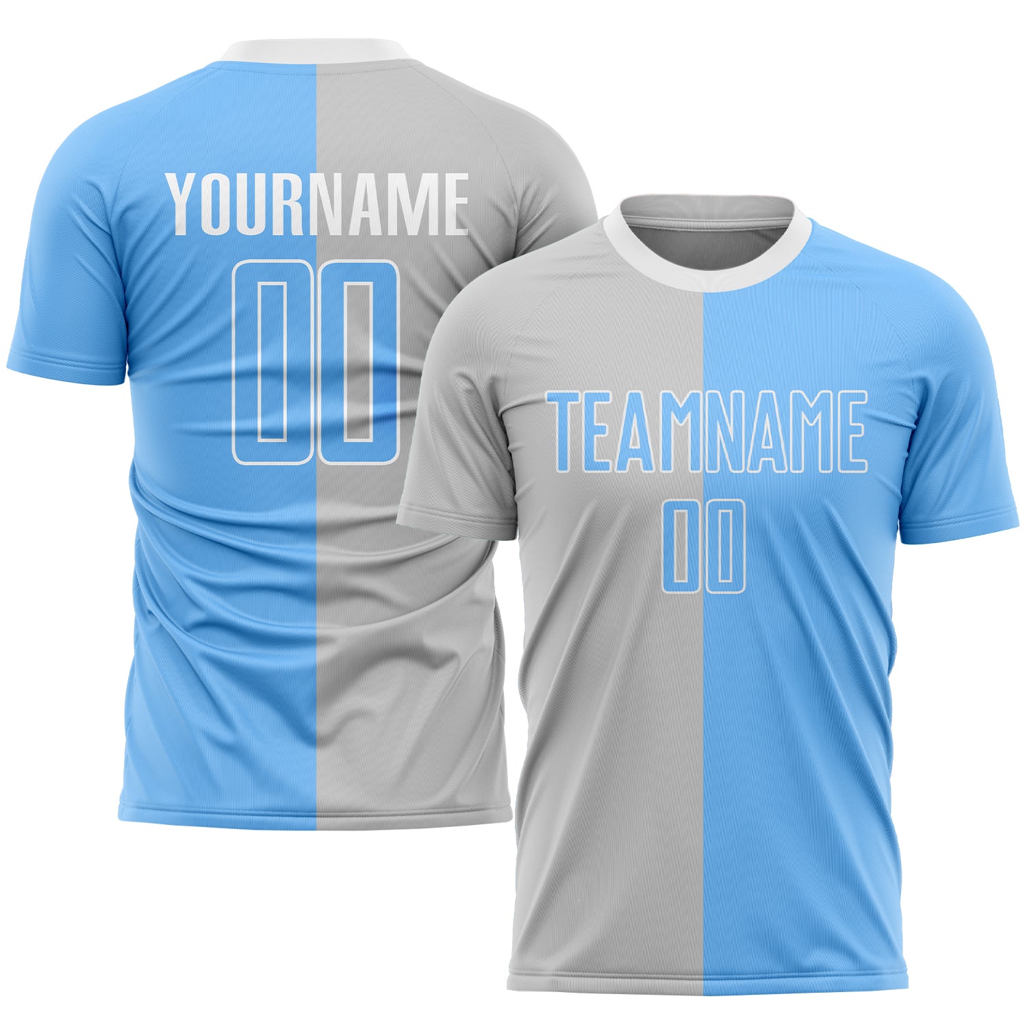 Custom Sublimation Soccer Jersey - Gray Light Blue White Split Fashion Uniform Custom Gray Light Blue-White Sublimation Split