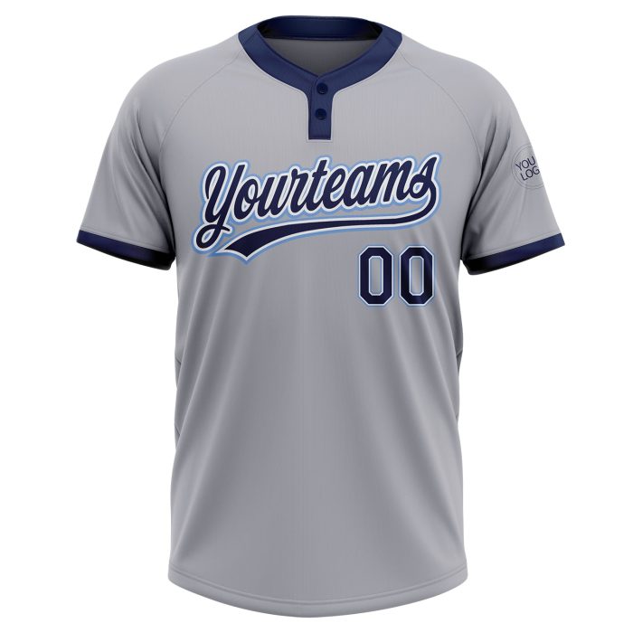 Custom Softball Jersey Unisex Two-Button Gray Navy Powder Blue Lightweight Apparel Custom Gray Navy-Powder Blue Two-Button - Image 2