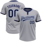 Custom Softball Jersey Unisex Two-Button Gray Navy Powder Blue Lightweight Apparel Custom Gray Navy-Powder Blue Two-Button