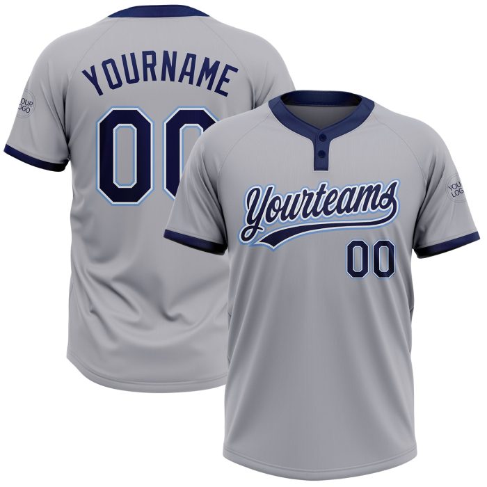 Custom Softball Jersey Unisex Two-Button Gray Navy Powder Blue Lightweight Apparel Custom Gray Navy-Powder Blue Two-Button - Image 1